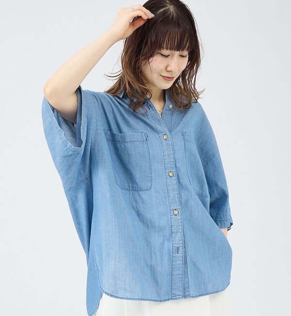 Rouge vif「【JOHNBULL/ジョンブル】シアーデニムハーフスリーブシャツ/半袖/コットン」|シャツ・ブラウス|