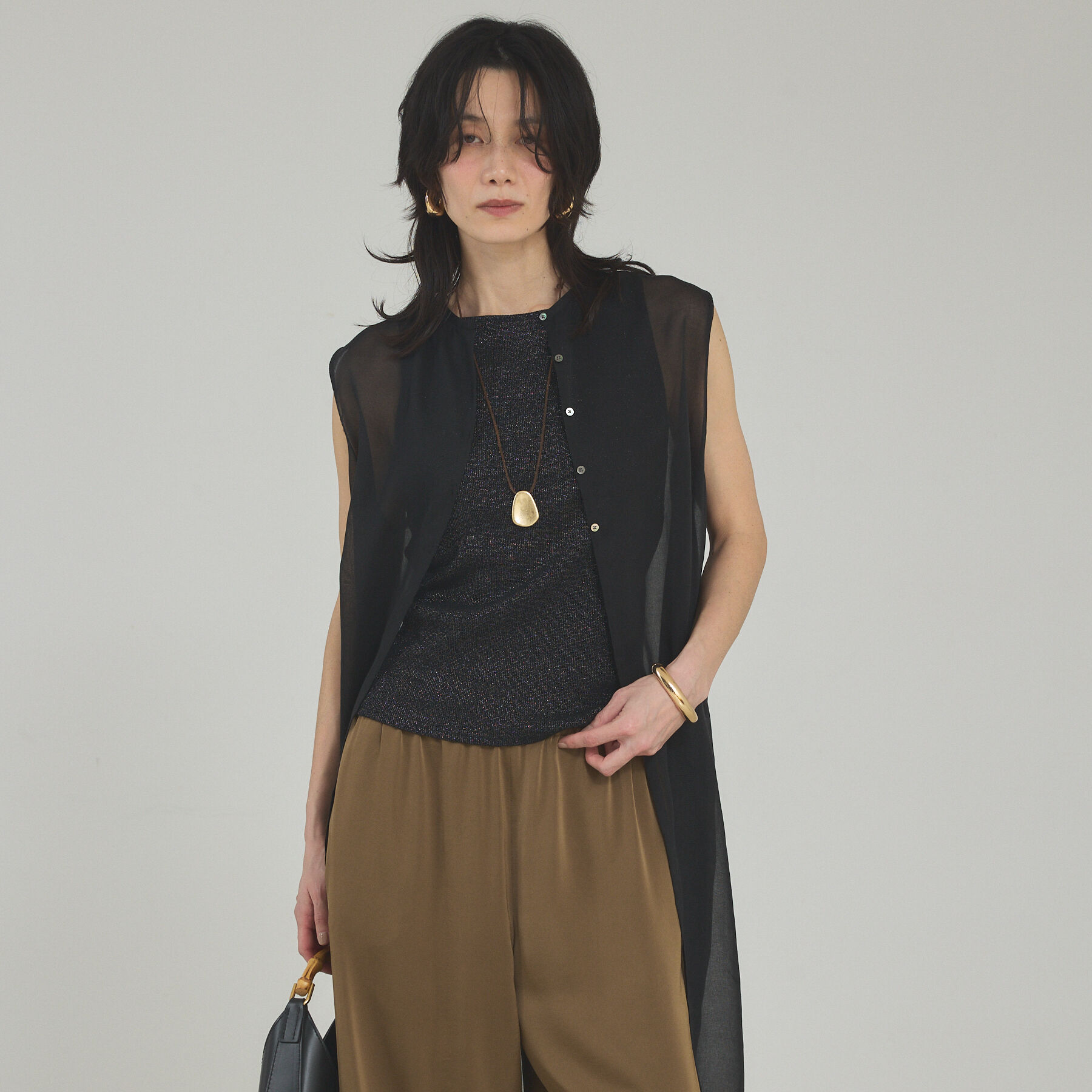 qualite「ソフトオーガンジーロングブラウス」|シャツ・ブラウス|