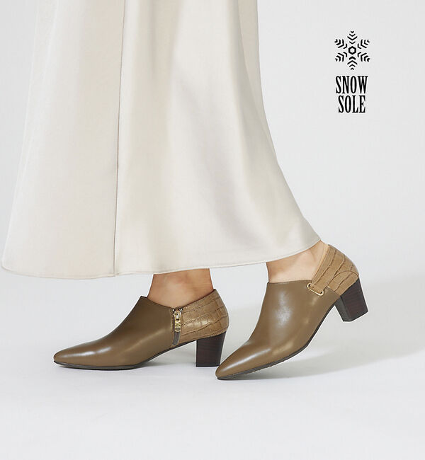 AU BANNISTER「【スノーソール】切り替しブーティー」|ショートブーツ|グレージュ