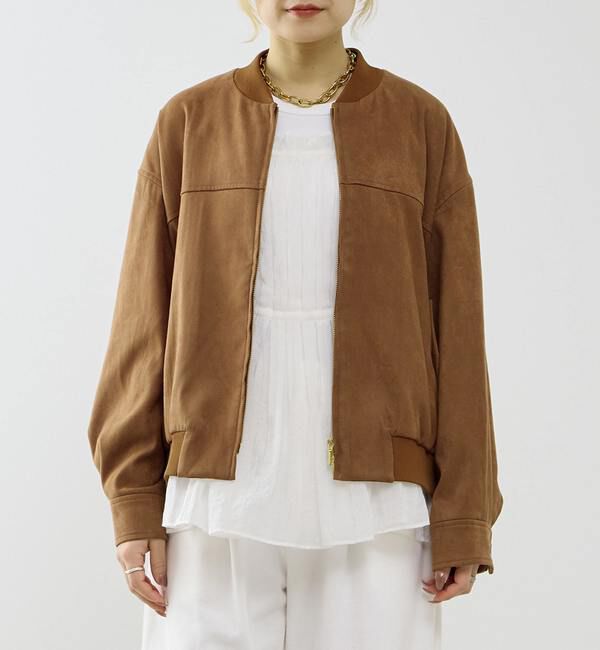 SOFFITTO「ストレッチフェイクスウェードブルゾン」|ブルゾン・スタジャン|ブラウン