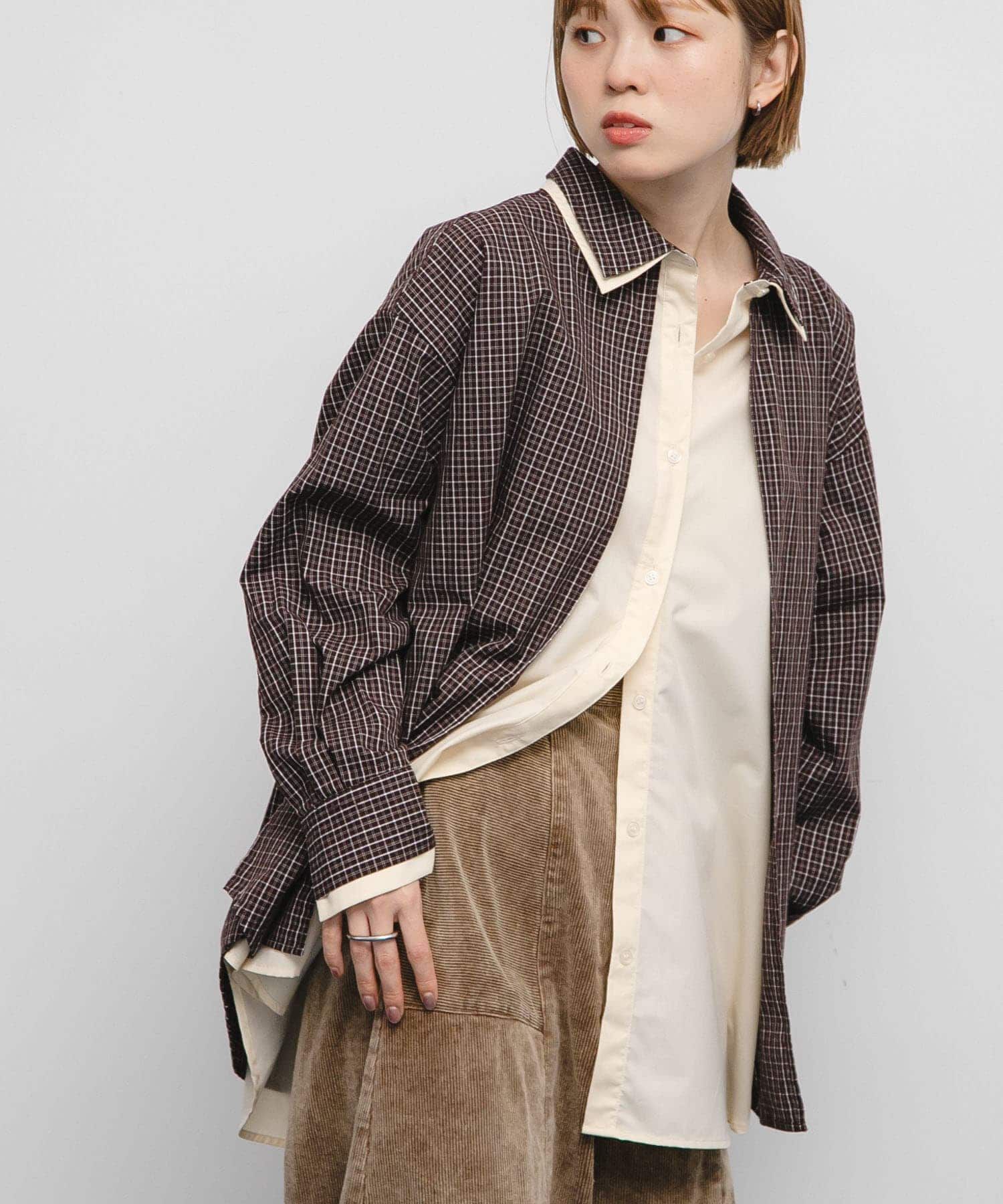  「チェックレイヤードBIGシャツ」|シャツ・ブラウス|