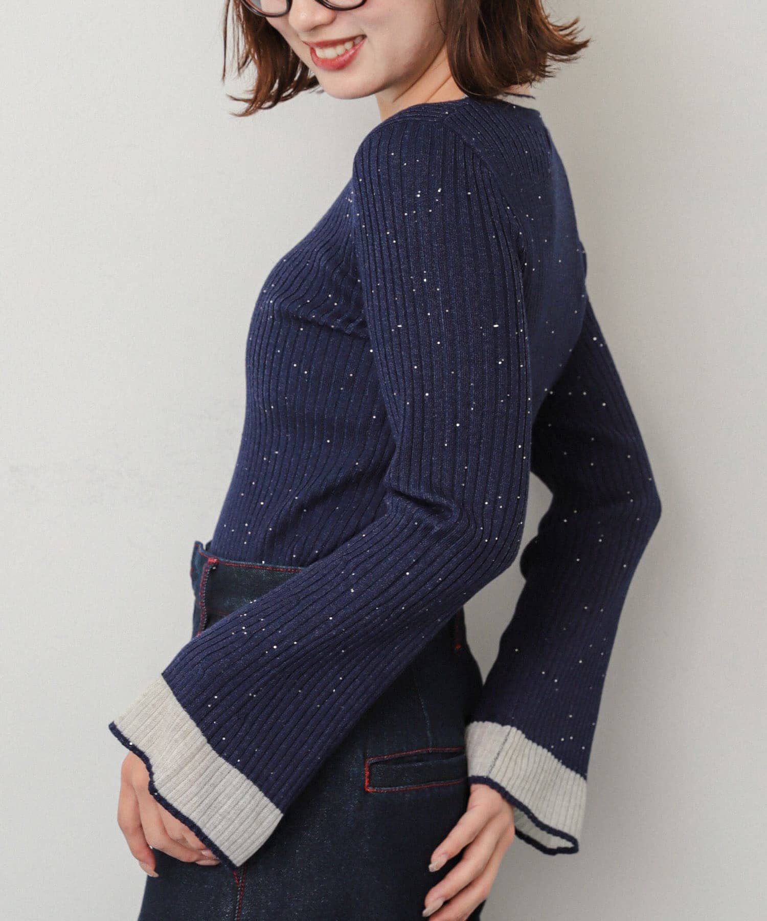 SENSE OF PLACE by URBAN RESEARCH「『洗濯可』スパンコールバイカラーコンパクトセーター」|ニット・セーター|