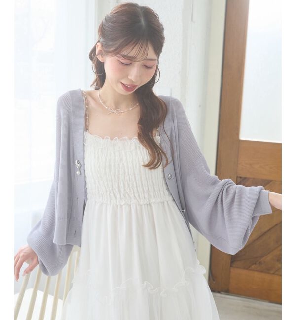  「ビジューボタンUVカットカーデ」|カーディガン|ブルー