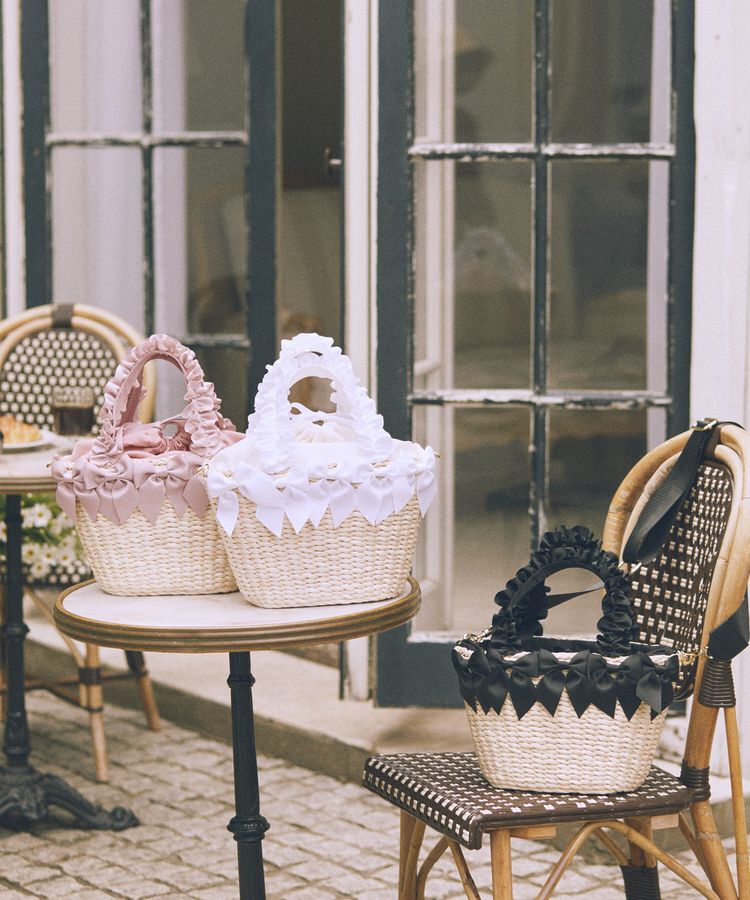 Maison de FLEUR「【2Way】フリルハンドルメイズリボン2Wayカゴバッグ」|ハンドバッグ|