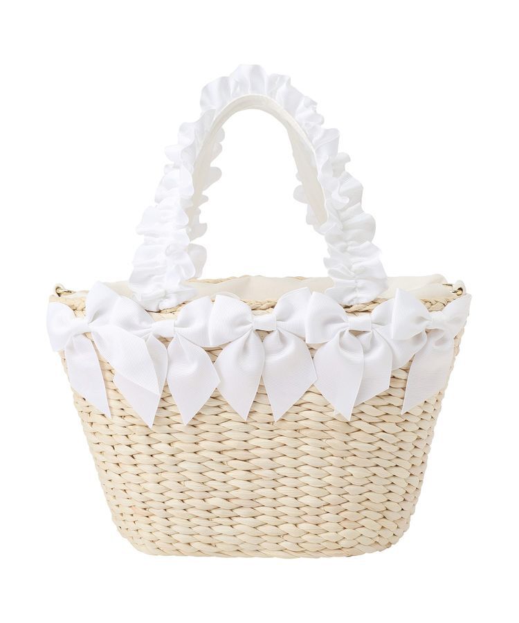 Maison de FLEUR「【2Way】フリルハンドルメイズリボン2Wayカゴバッグ」|ハンドバッグ|