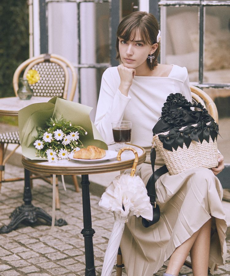 Maison de FLEUR「【2Way】フリルハンドルメイズリボン2Wayカゴバッグ」|ハンドバッグ|