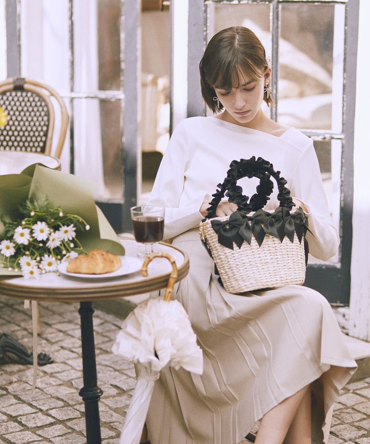 Maison de FLEUR「【2Way】フリルハンドルメイズリボン2Wayカゴバッグ」|ハンドバッグ|