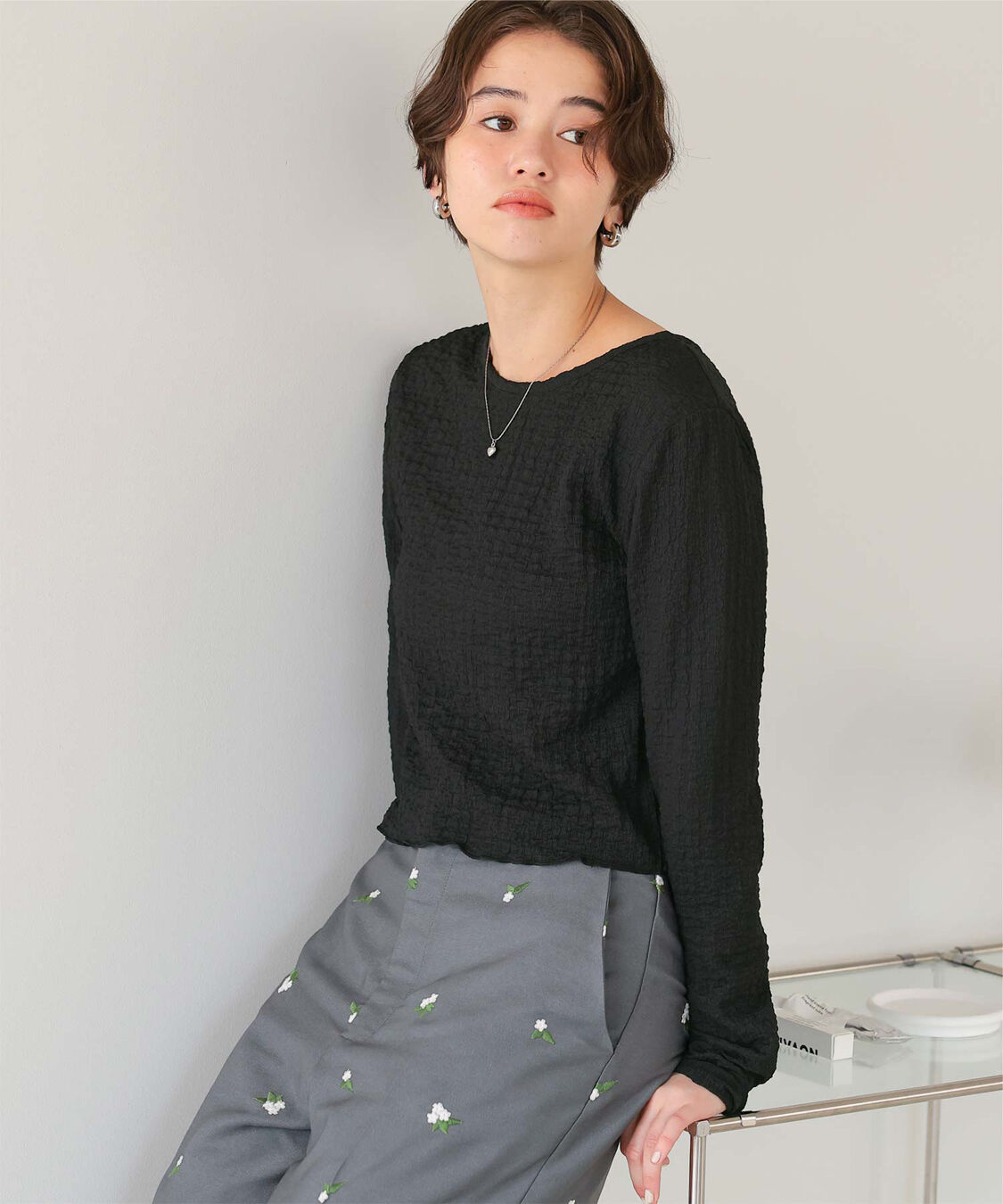 titivate「前後2wayポコポコジャガードトップス」|Tシャツ・カットソー|ブラック