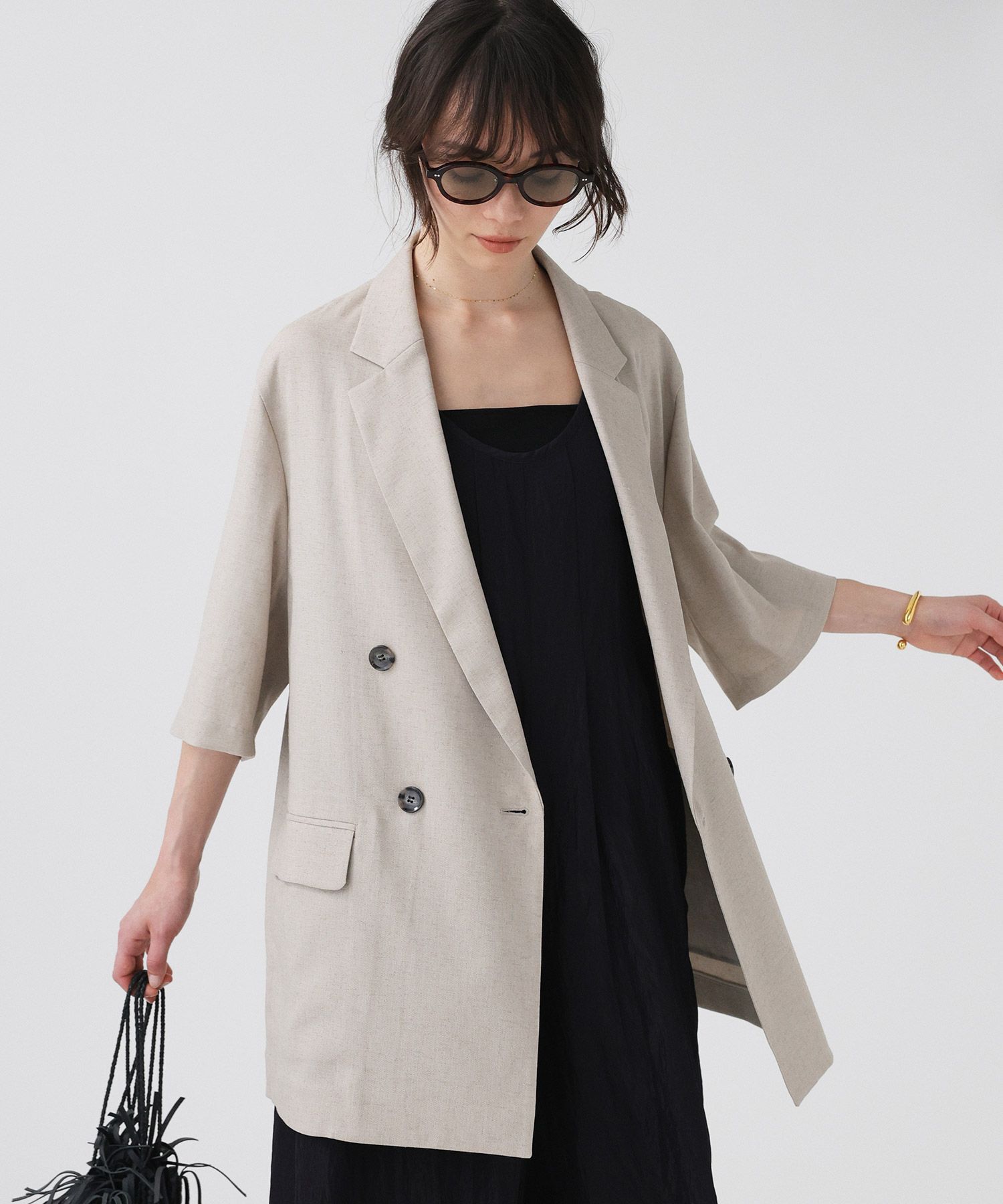 BABYLONE「【多機能素材】リネンライク半袖ジャケット」|テーラードジャケット|ﾍﾞｰｼﾞｭ
