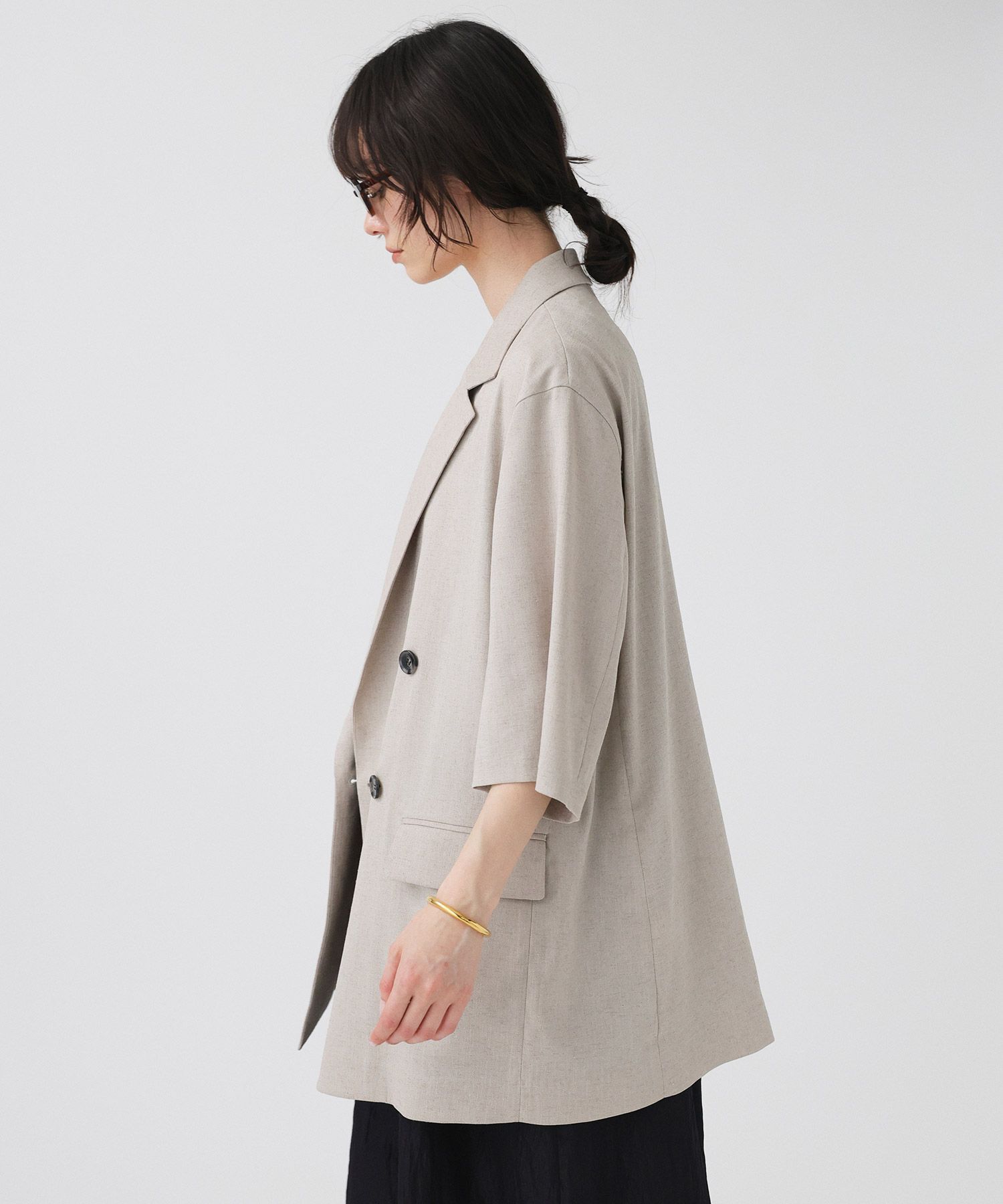 BABYLONE「【多機能素材】リネンライク半袖ジャケット」|テーラードジャケット|