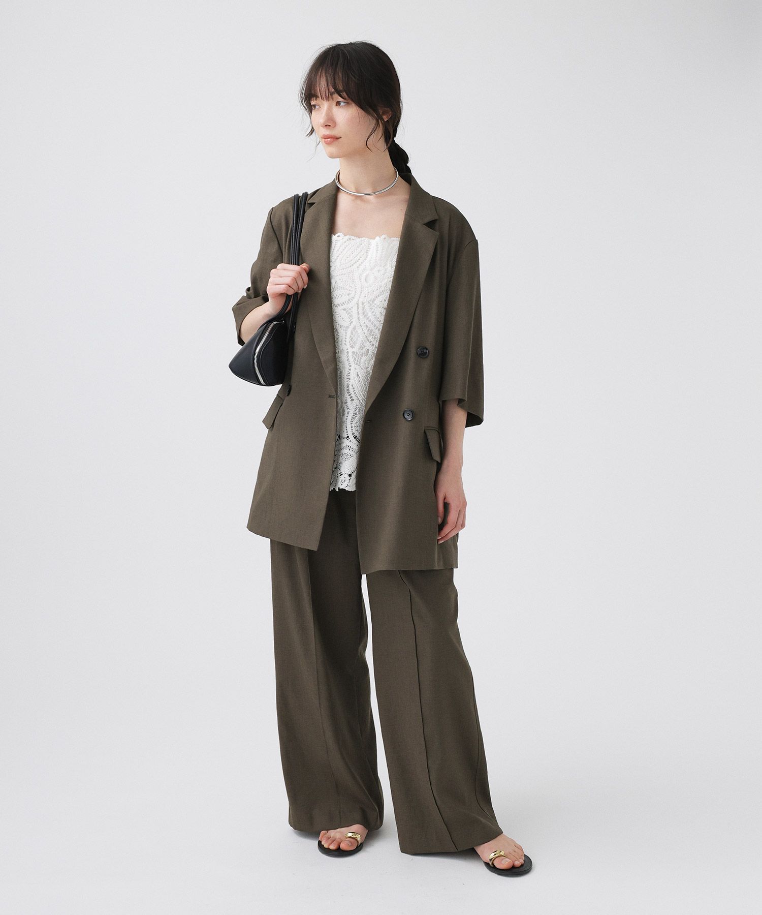 BABYLONE「【多機能素材】リネンライク半袖ジャケット」|テーラードジャケット|