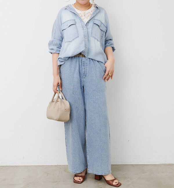  「ベルト付き綿麻デニムパンツ」|デニム|