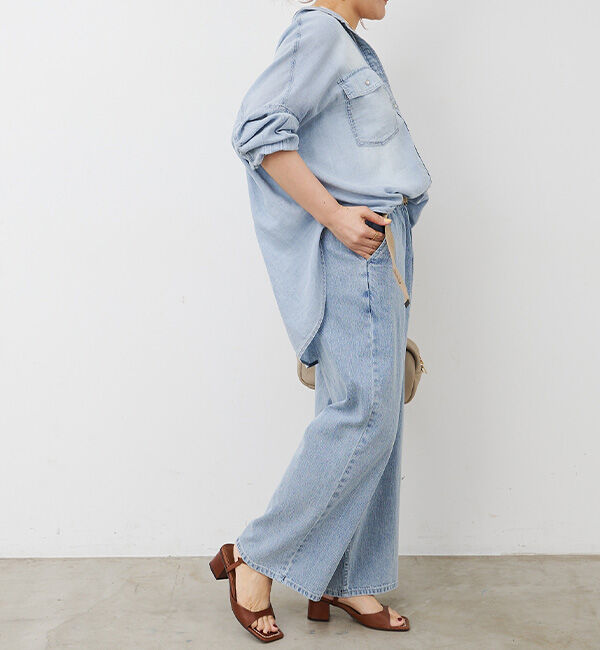  「ベルト付き綿麻デニムパンツ」|デニム|