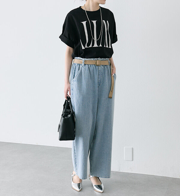  「ベルト付き綿麻デニムパンツ」|デニム|