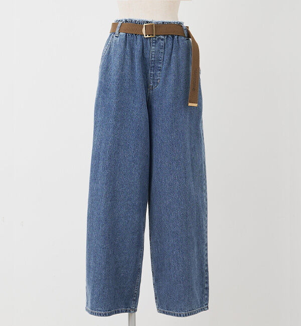  「ベルト付き綿麻デニムパンツ」|デニム|