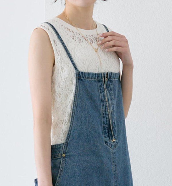  「ストレッチレースノースリーブTシャツ」|Tシャツ・カットソー|アイボリー