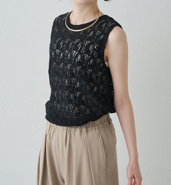  「ストレッチレースノースリーブTシャツ」|Tシャツ・カットソー|