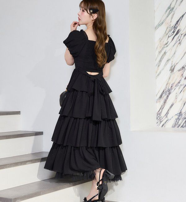  「【Black Ribbon Collection】バックリボンティアードワンピ」|ワンピース|