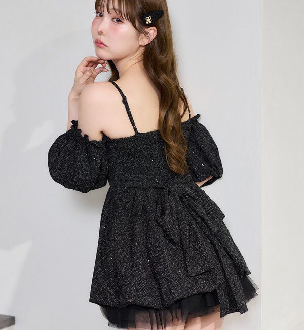  「【Black Ribbon Collection】異素材バルーンミニワンピース」|ワンピース|