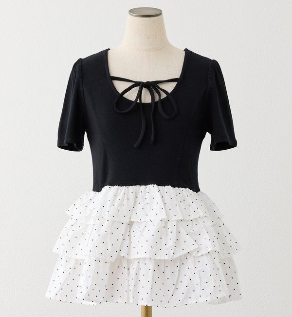  「リボン付き裾フリルトップス」|プルオーバー|ブラック