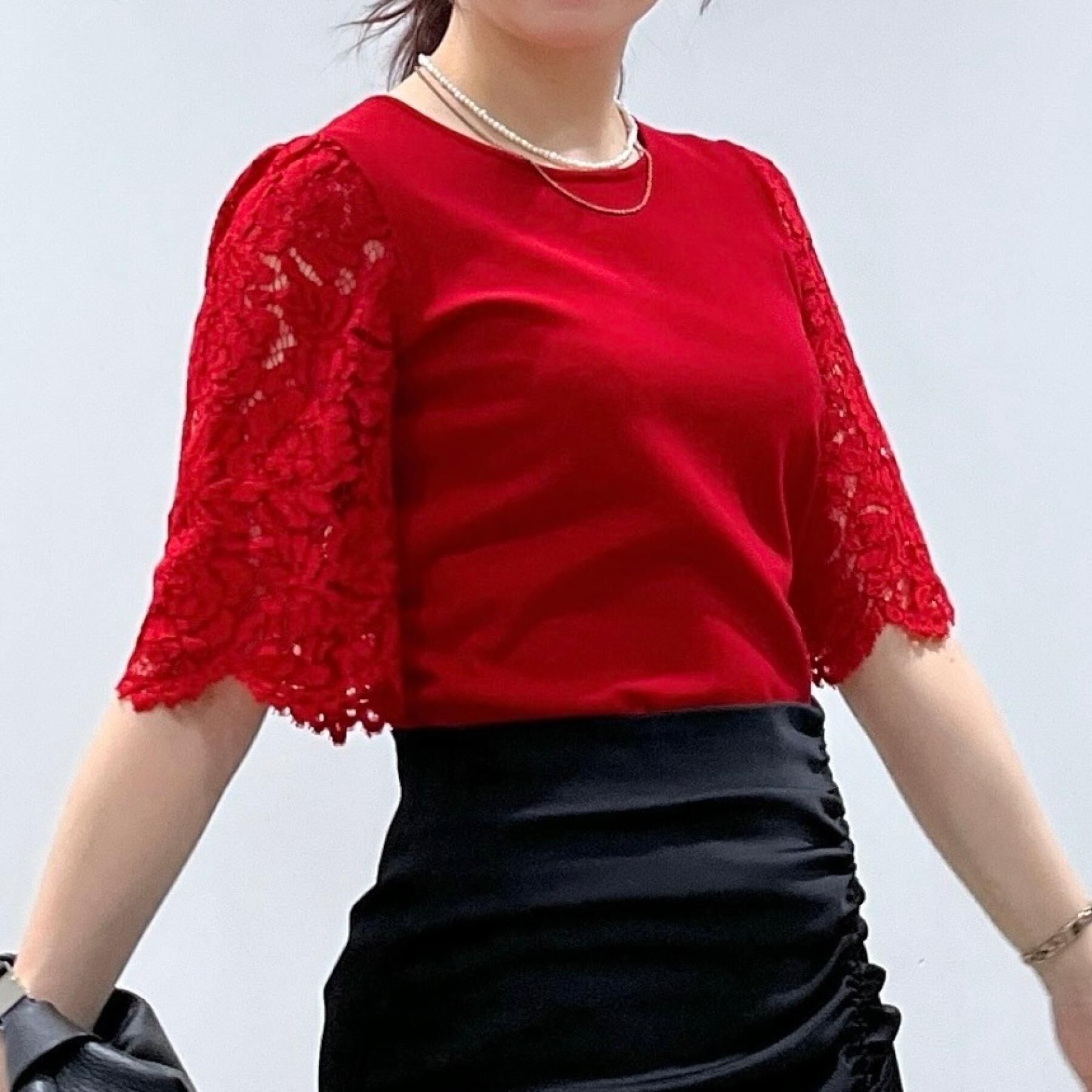 COUP DE CHANCE「【洗える】華やかなレース袖ニットトップス」|ニット・セーター|