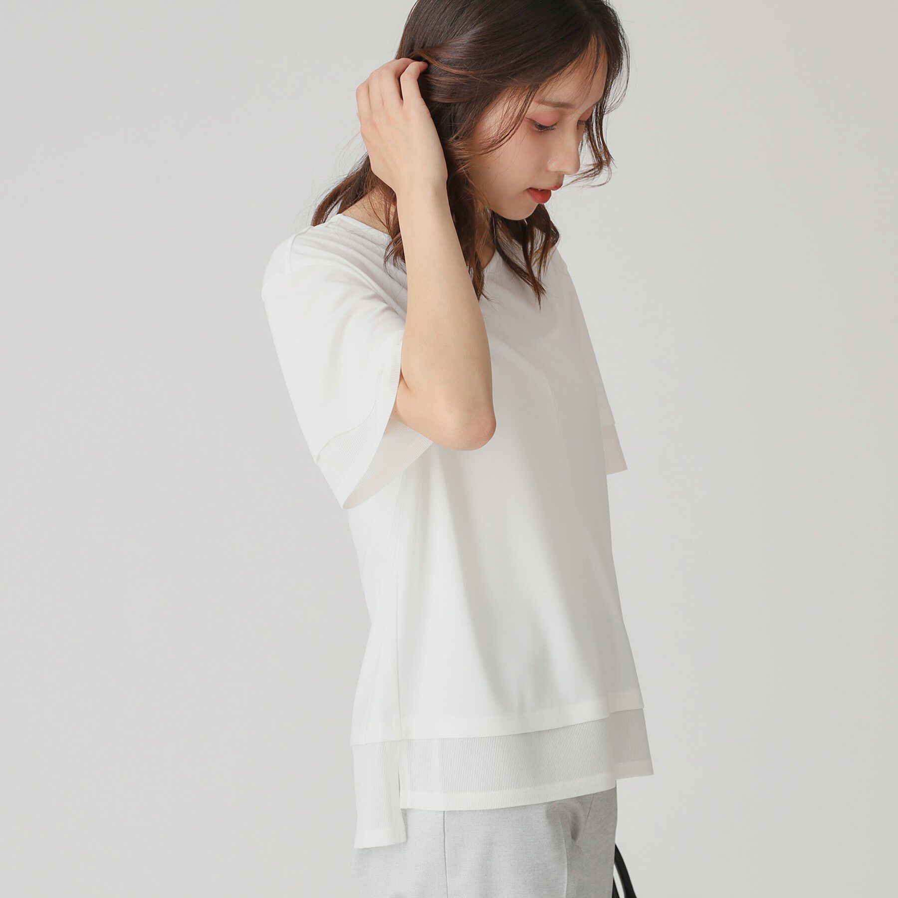 COUP DE CHANCE「【手洗い可】リラクシージャージトップス」|Tシャツ・カットソー|ホワイト(001)