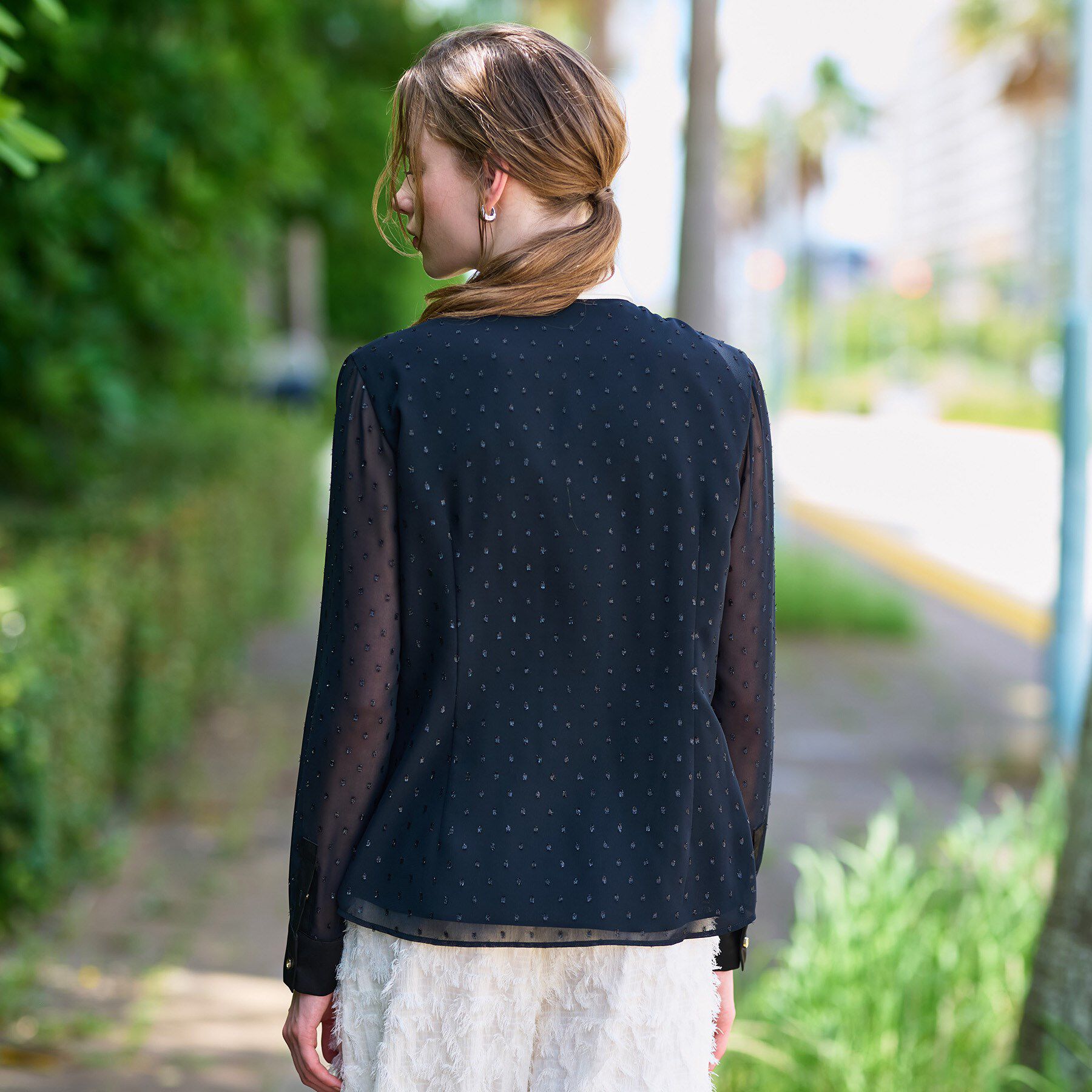 DRESSTERIOR「【洗える/シアー素材】フィルムドットクレリックブラウス」|シャツ・ブラウス|