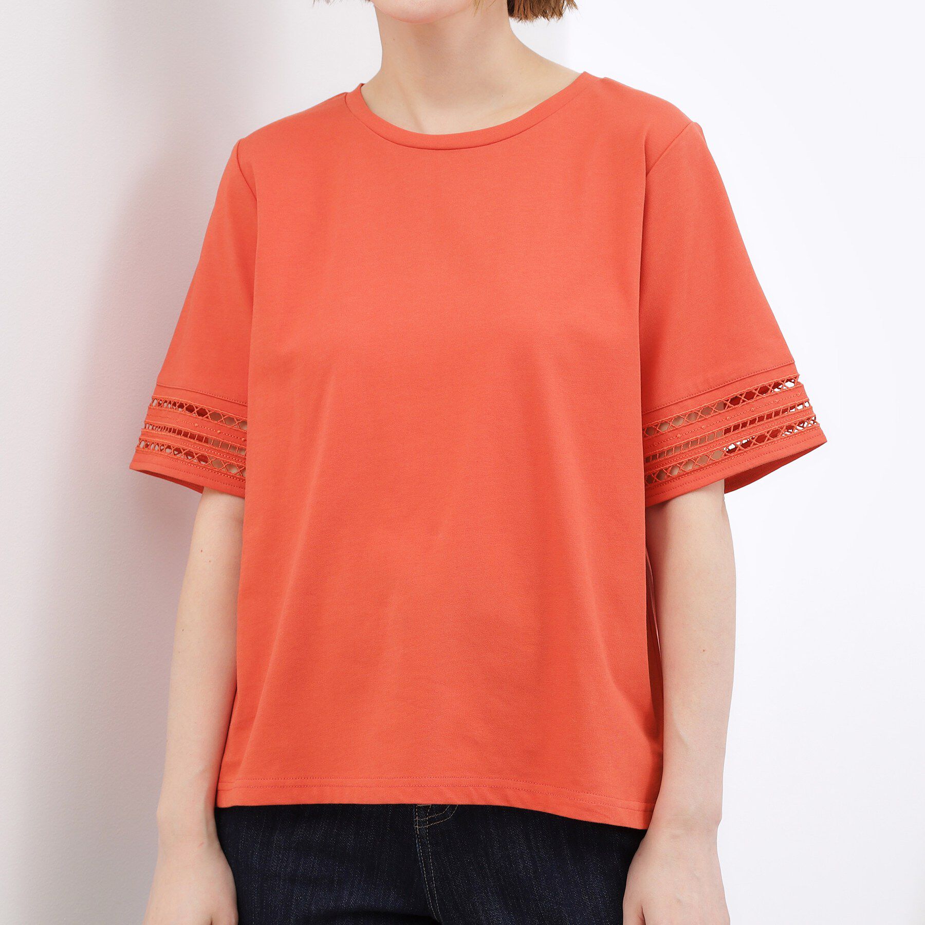 grove「【二の腕カバー】袖口透かし刺繍Tシャツ」|Tシャツ・カットソー|