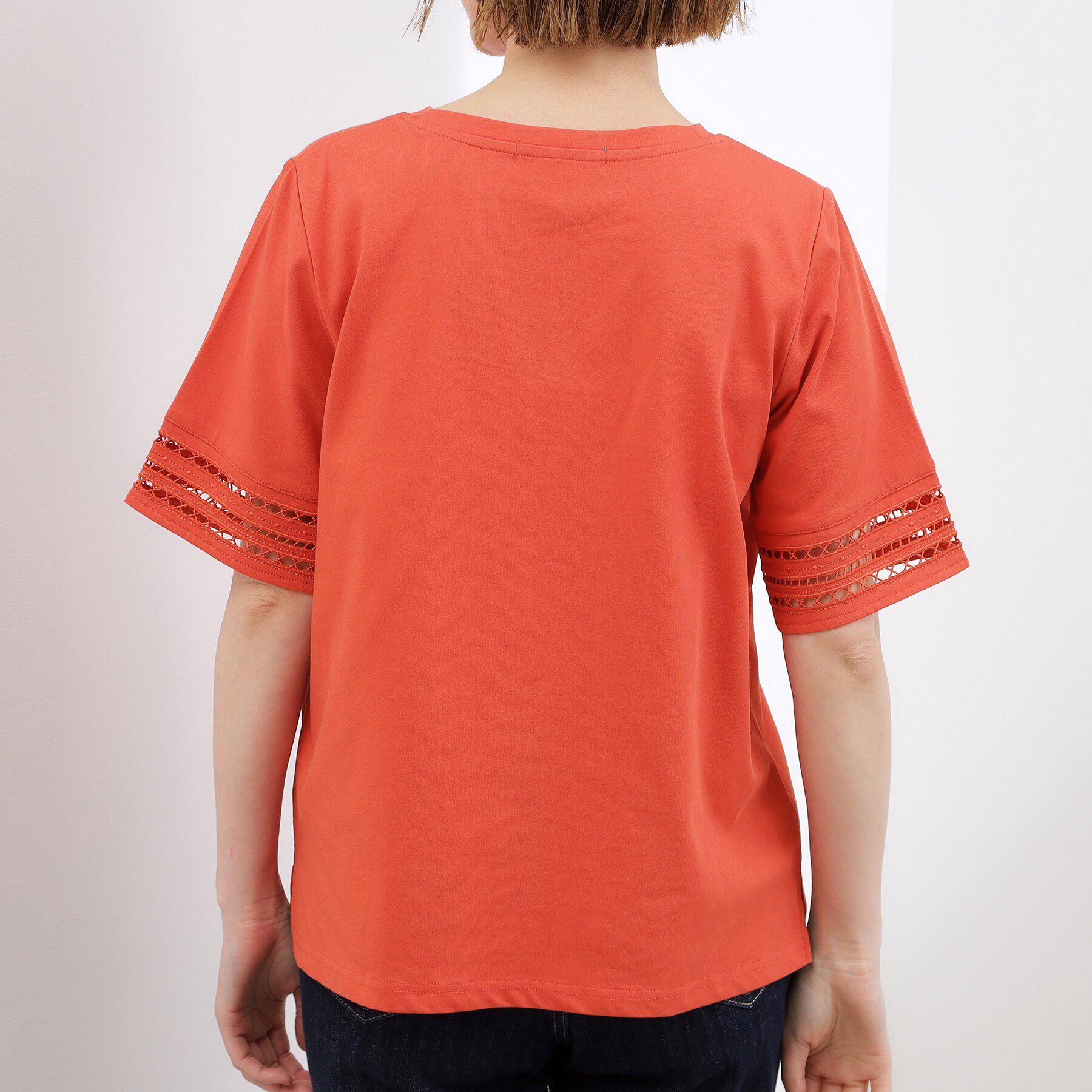 grove「【二の腕カバー】袖口透かし刺繍Tシャツ」|Tシャツ・カットソー|