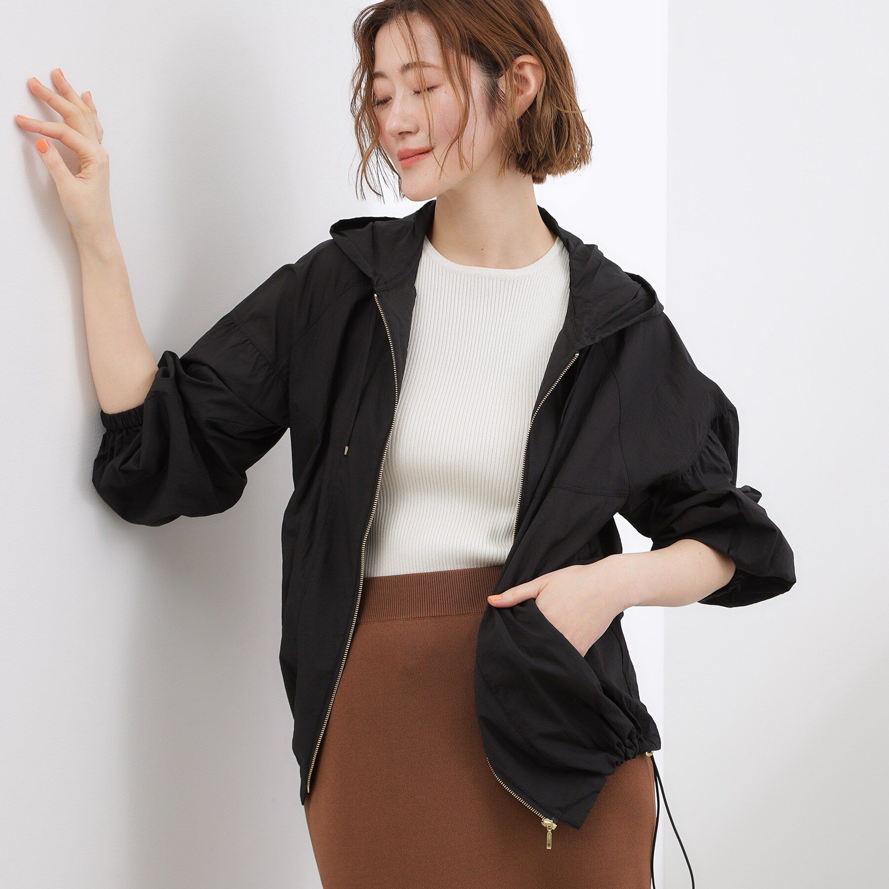 grove「【貴島明日香さん着用・洗える】軽やかシアーナイロンフーディブルゾン」|ブルゾン・スタジャン|