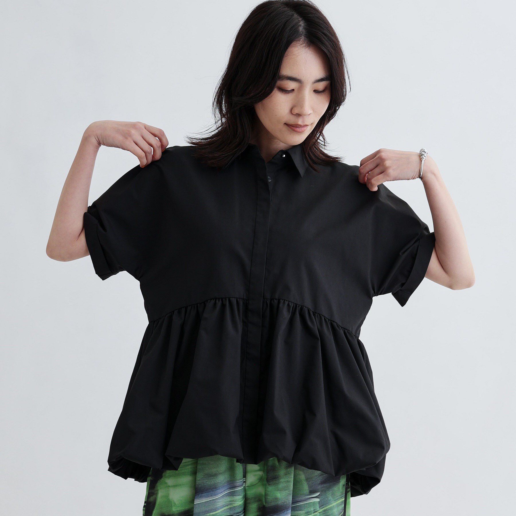 GALLEST「バルーンペプラムハーフ袖ブラウス」|シャツ・ブラウス|