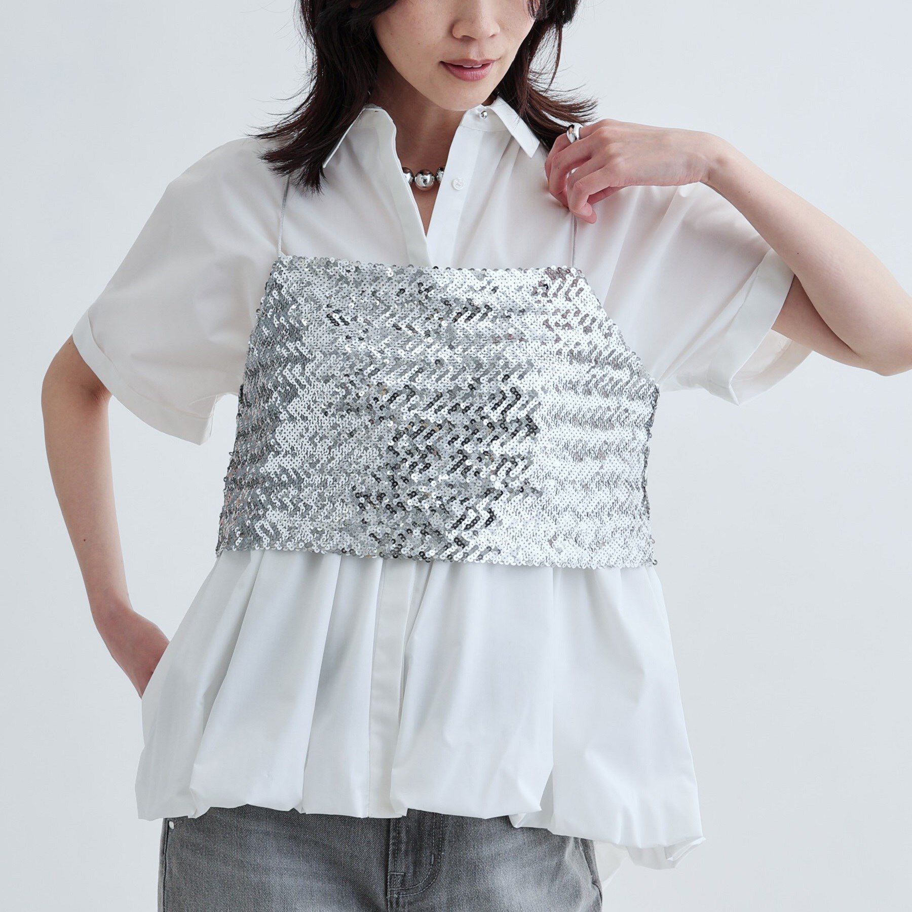 GALLEST「バルーンペプラムハーフ袖ブラウス」|シャツ・ブラウス|