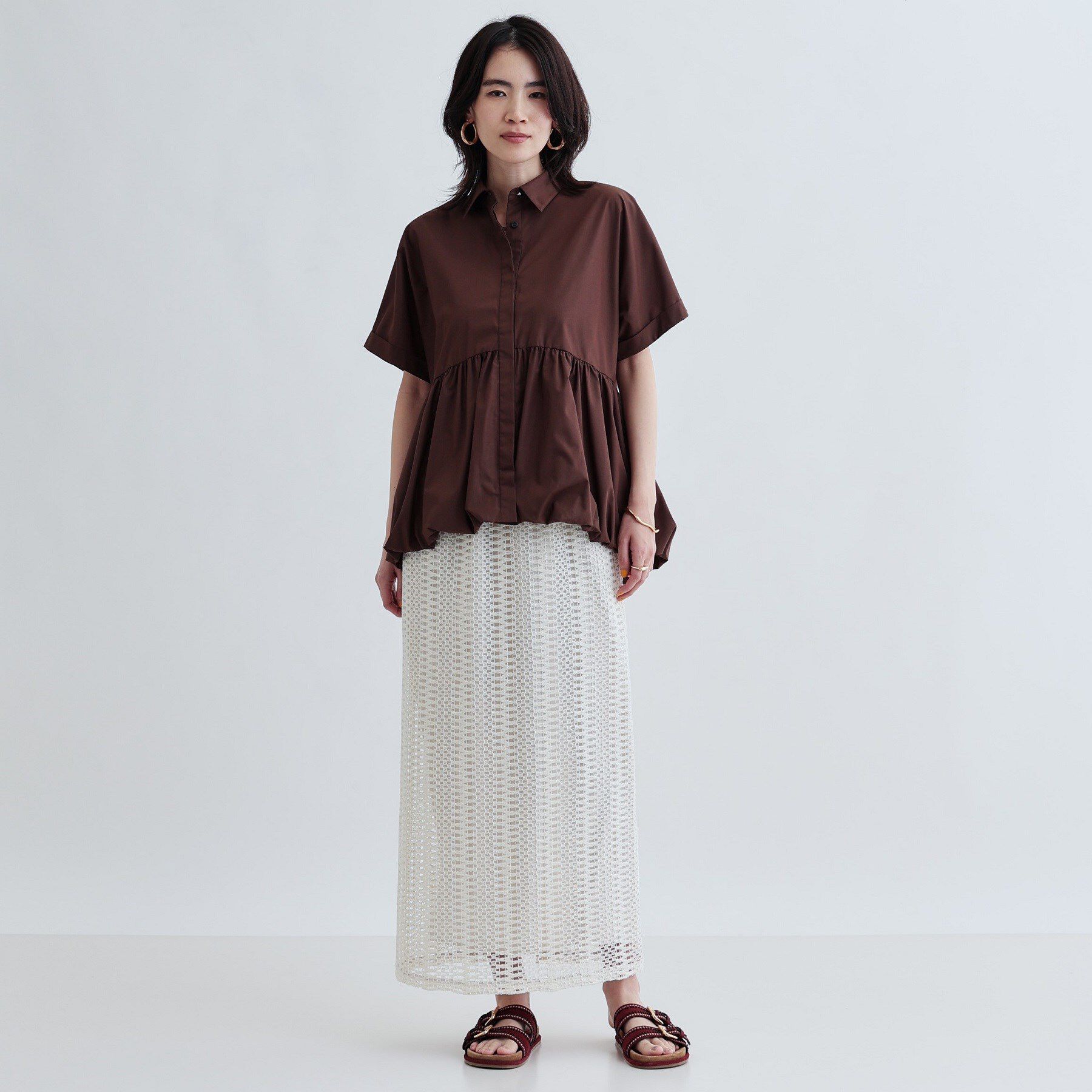 GALLEST「バルーンペプラムハーフ袖ブラウス」|シャツ・ブラウス|