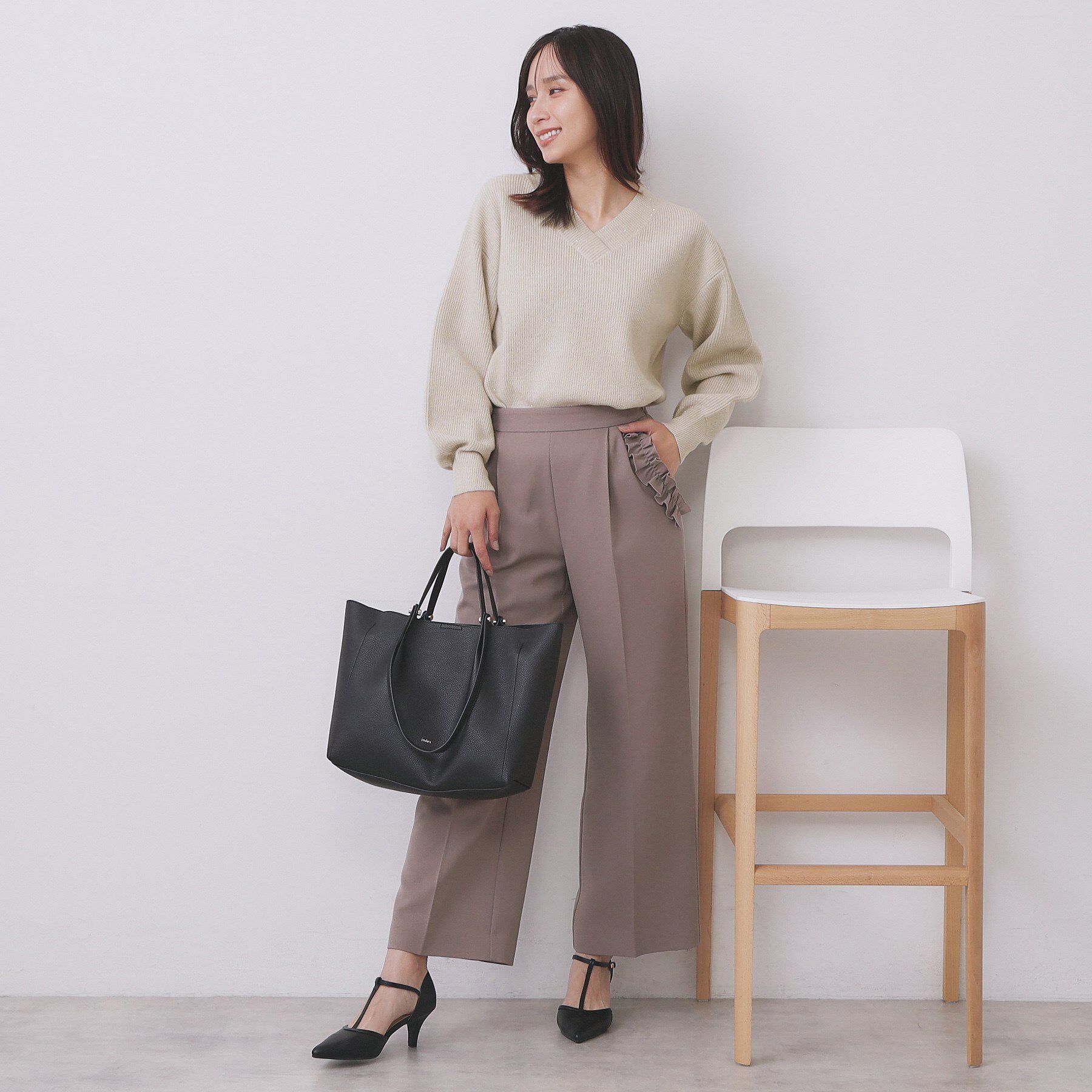 index「片畦Vネックボクシーパフニット【洗濯機OK】」|ニット・セーター|