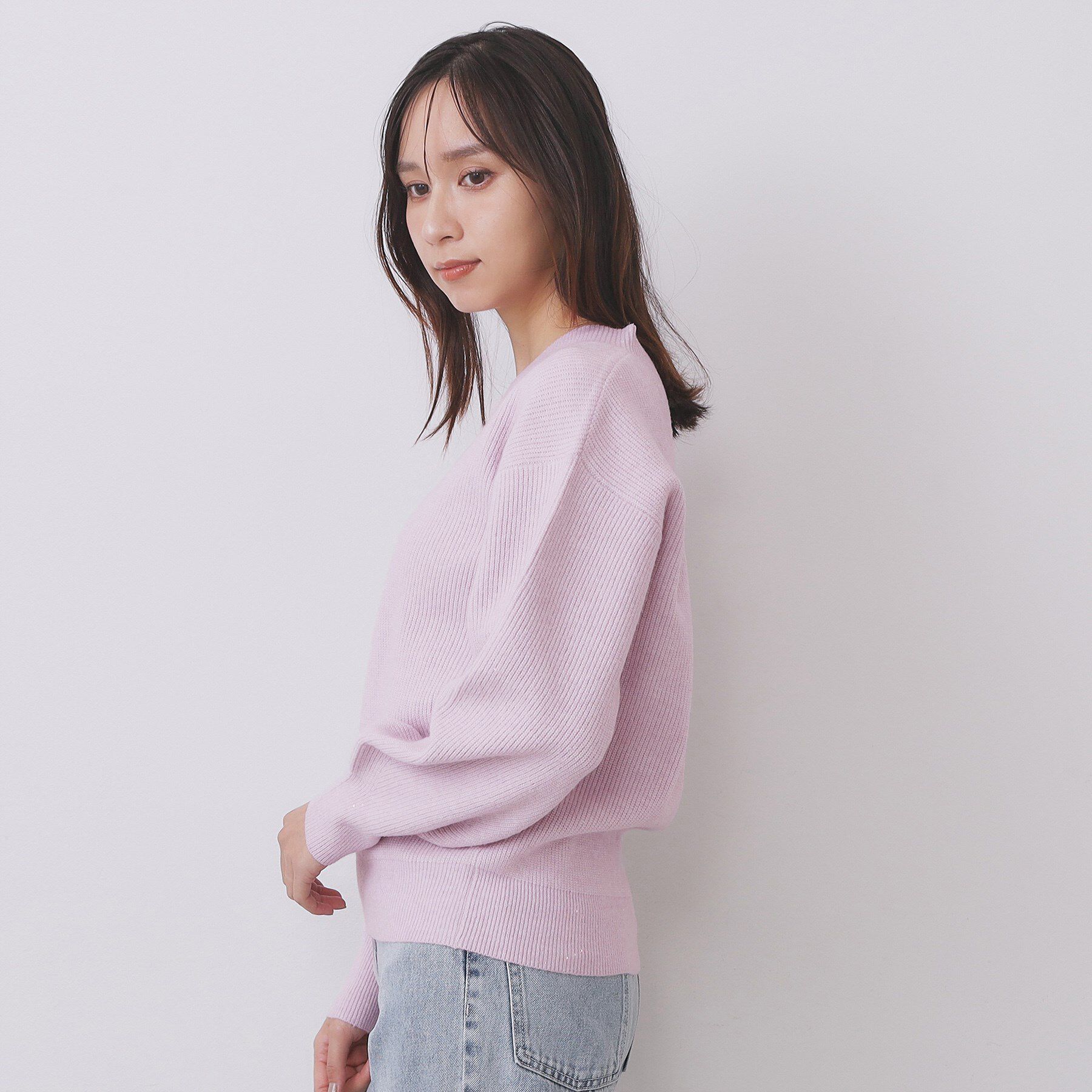 index「片畦Vネックボクシーパフニット【洗濯機OK】」|ニット・セーター|