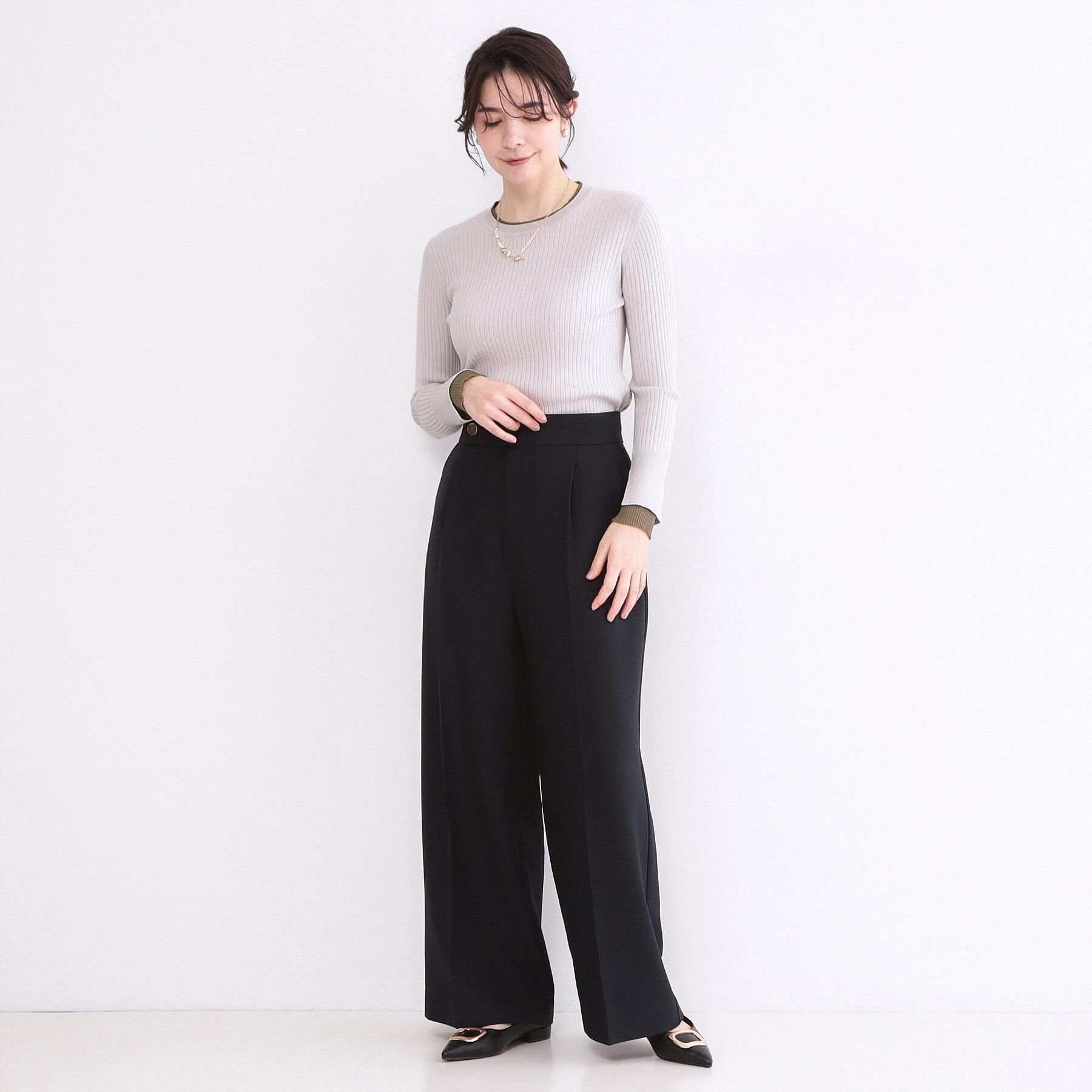 OPAQUE.CLIP「レイヤード風クルーネックリブニット【洗濯機OK】」|ニット・セーター|