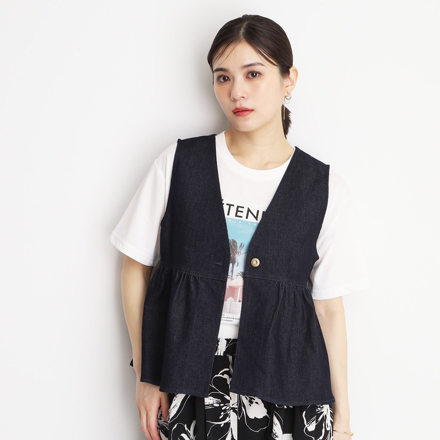 THE SHOP TK「デニムペプラムベスト【洗える/親子リンク】」|ベスト・ジレ|ネイビー(094)