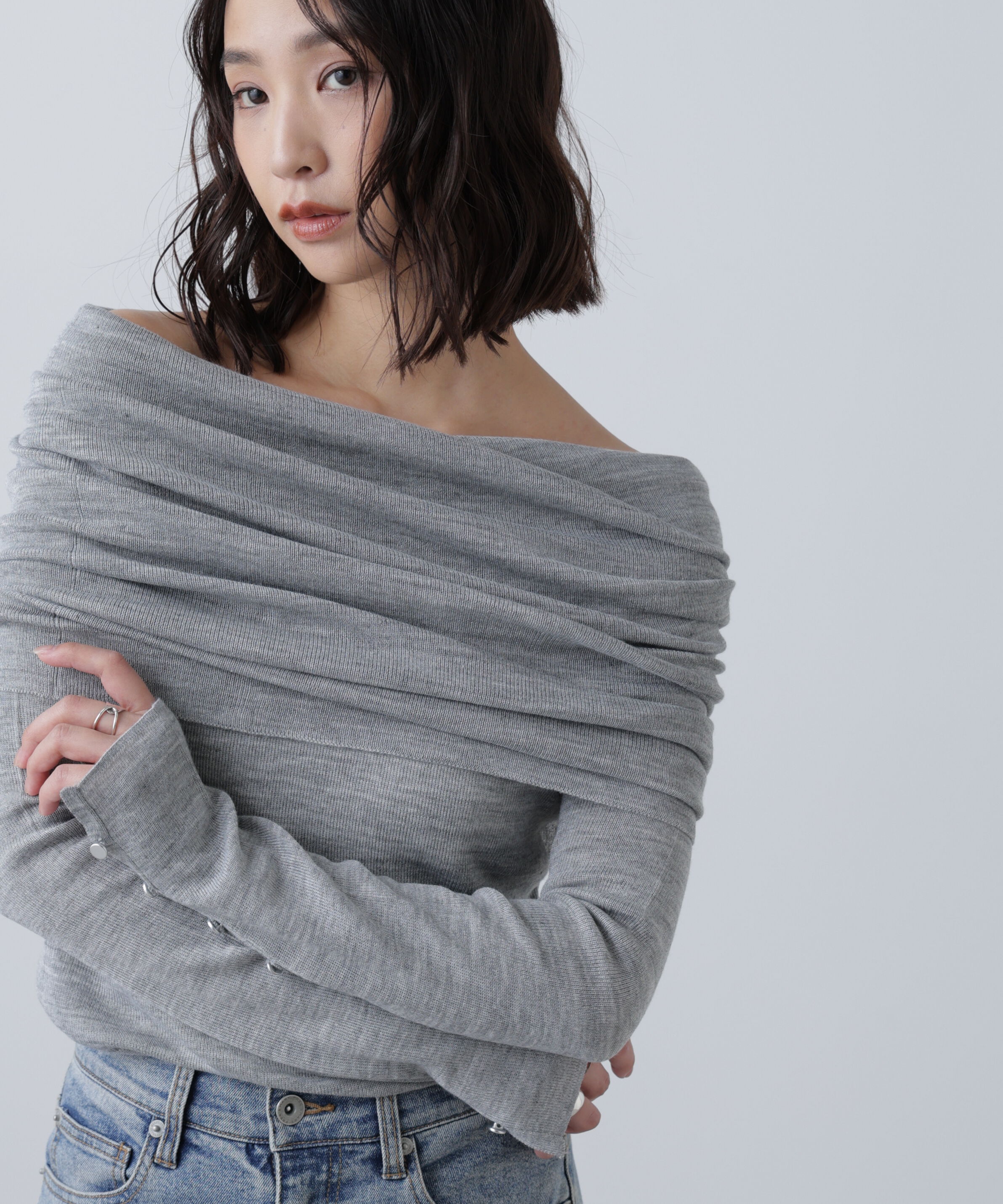  「袖口ボタンオフショルニット〈MFM〉」|ニット・セーター|