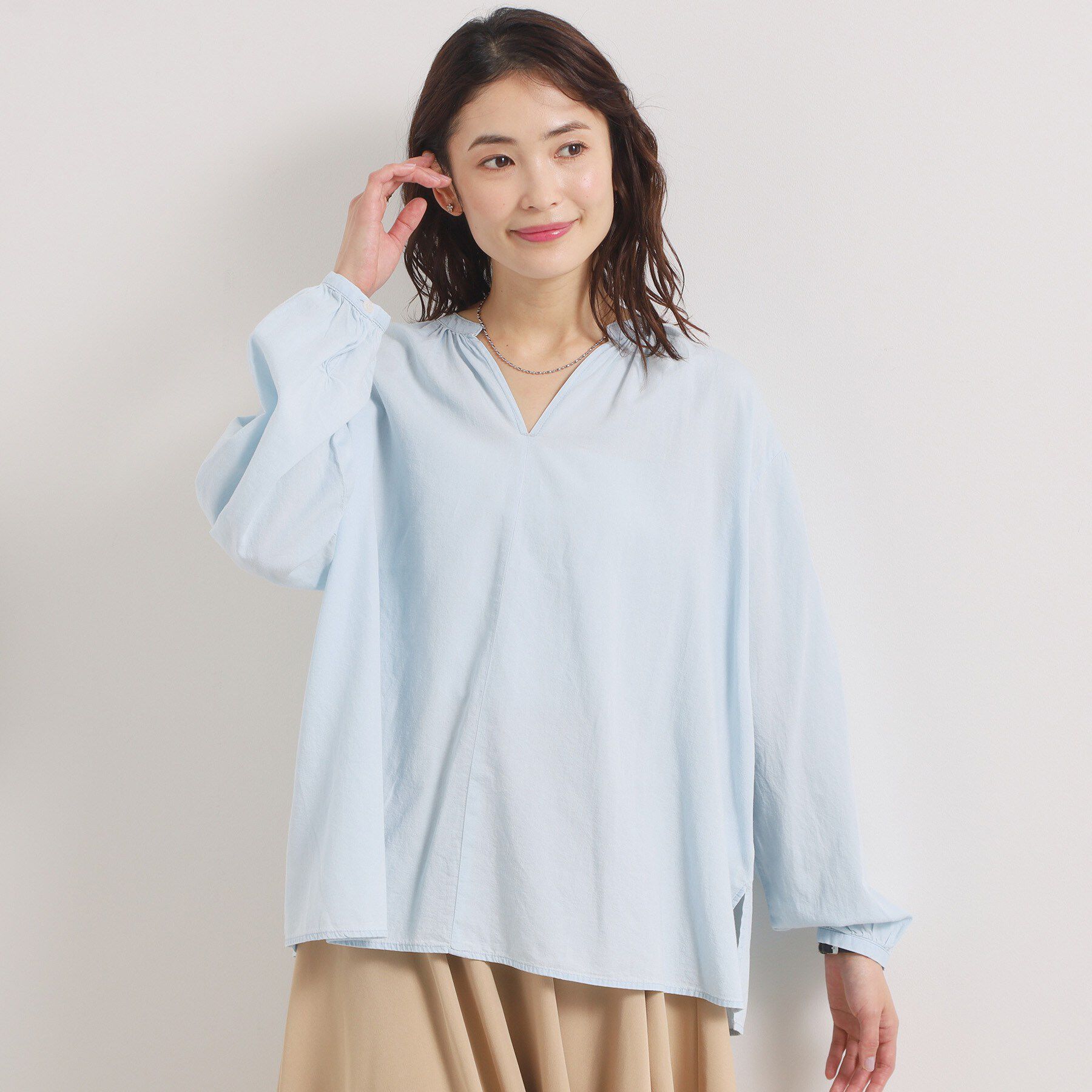 ITS&rsquo;DEMO「【洗濯機OK】シアーデニムスキッパーブラウス」|シャツ・ブラウス|サックスブルー(09