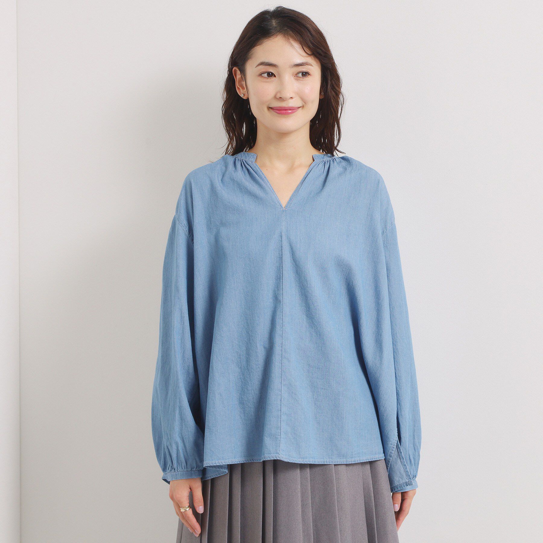 ITS&rsquo;DEMO「【洗濯機OK】シアーデニムスキッパーブラウス」|シャツ・ブラウス|