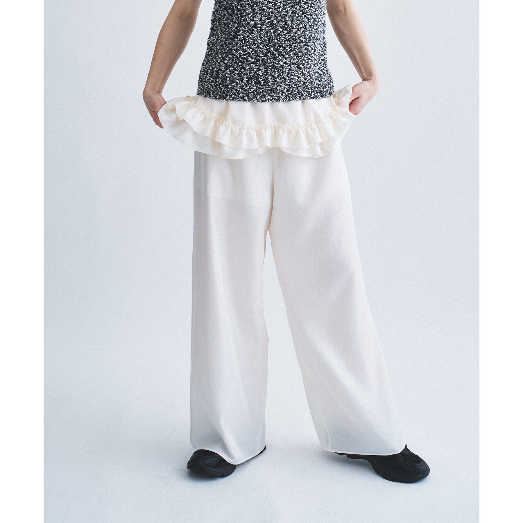 CODE A「frill wide pants」|その他|ホワイト(001)