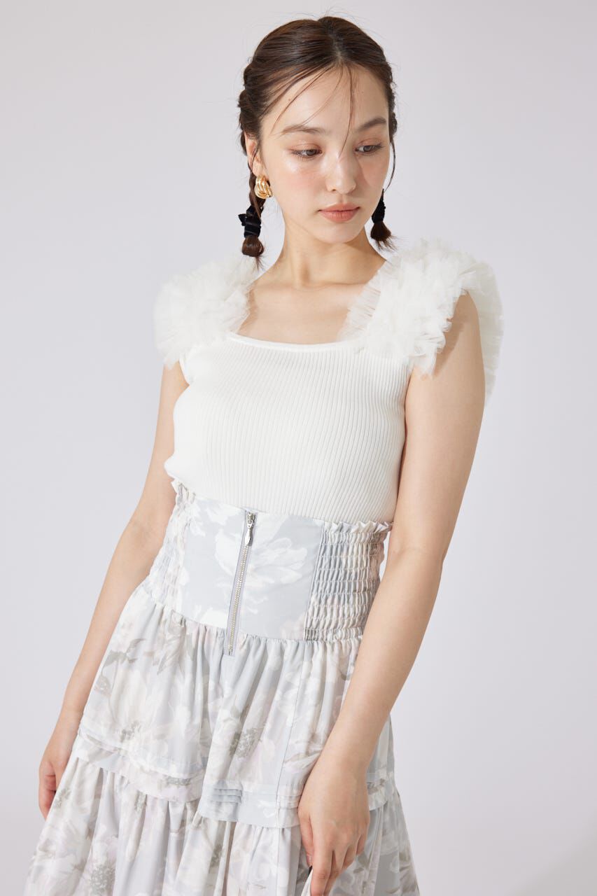 rienda「ショルダーチュールコンビニットトップス」|タンクトップ|