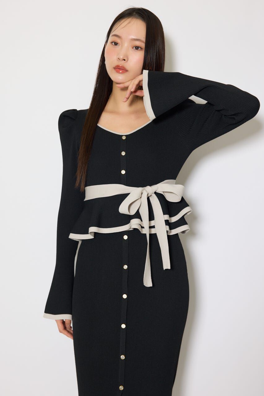 rienda「配色ペプラムタイトニットワンピース」|ワンピース|