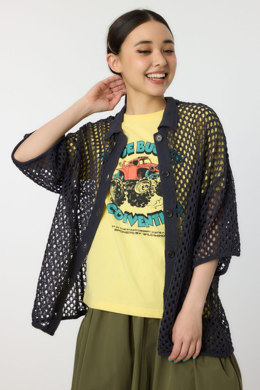 RODEO CROWNS「襟付きメッシュニットカーディガン」|ニット・セーター|C.GRY