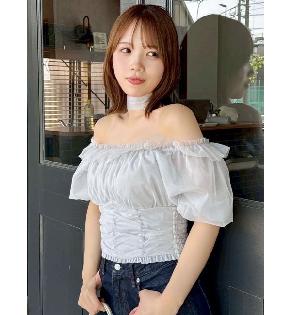 dazzlin「ネックピース付チュールブラウス」|シャツ・ブラウス|