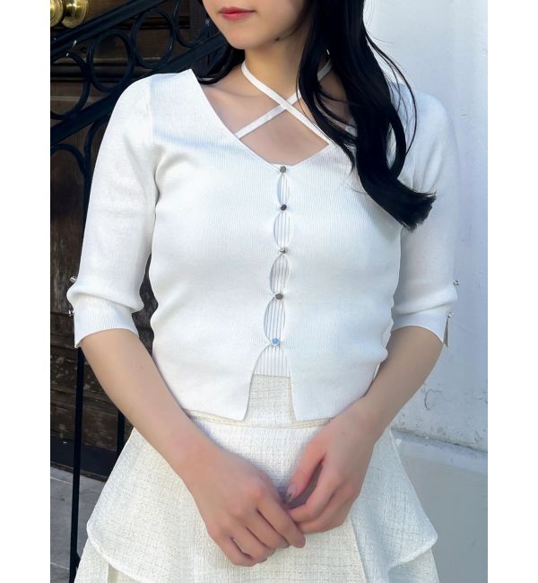 dazzlin「ハーフスリーブレイヤードカーデタイトトップス」|ニット・セーター|