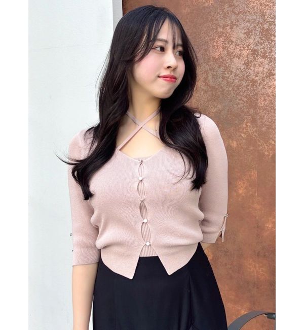 dazzlin「ハーフスリーブレイヤードカーデタイトトップス」|ニット・セーター|