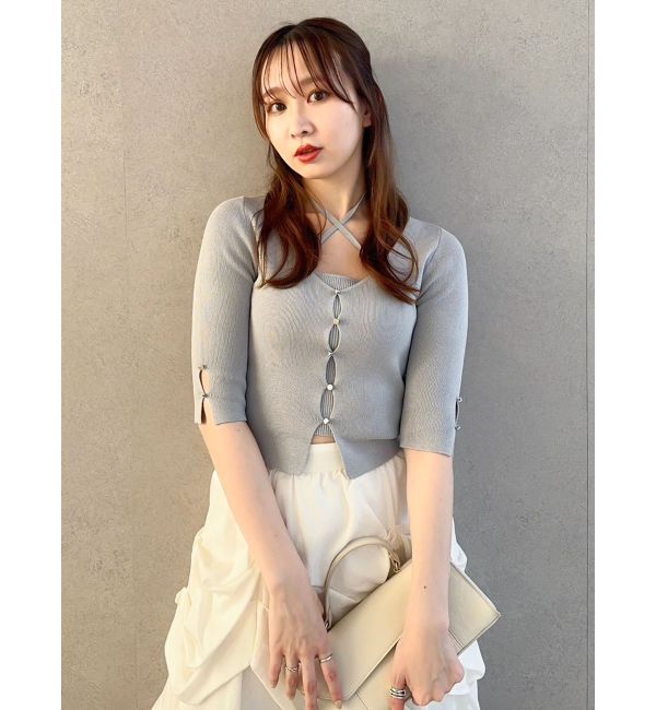 dazzlin「ハーフスリーブレイヤードカーデタイトトップス」|ニット・セーター|