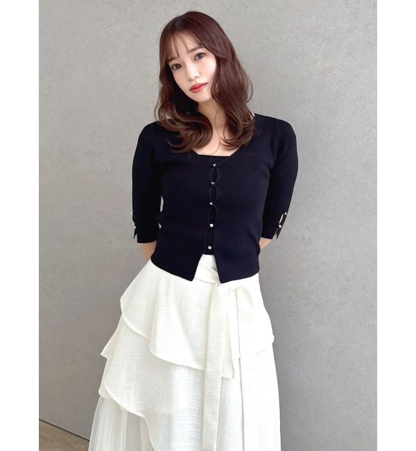 dazzlin「ハーフスリーブレイヤードカーデタイトトップス」|ニット・セーター|