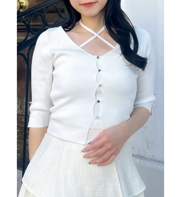 dazzlin「ハーフスリーブレイヤードカーデタイトトップス」|ニット・セーター|